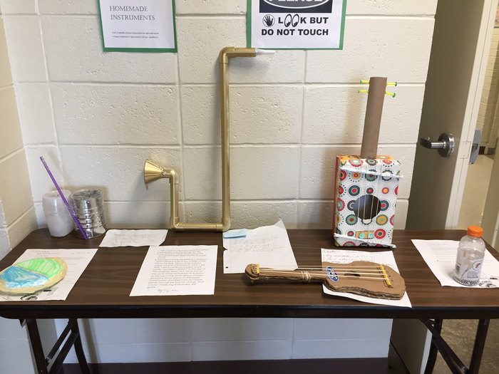 Fourth Grade made homemade instruments in music class. 